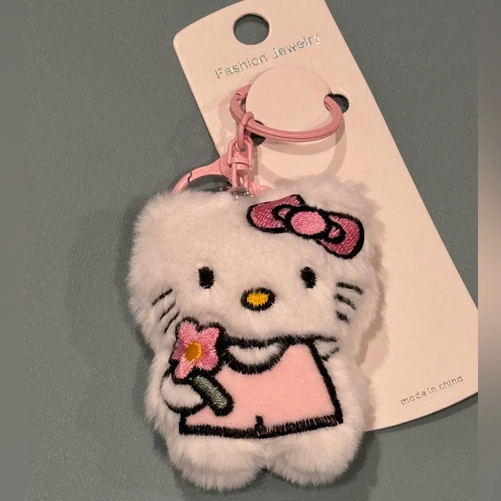 Bag Charm Fashion Jewelry Pink and White Hello Kitty Plush Keychain
